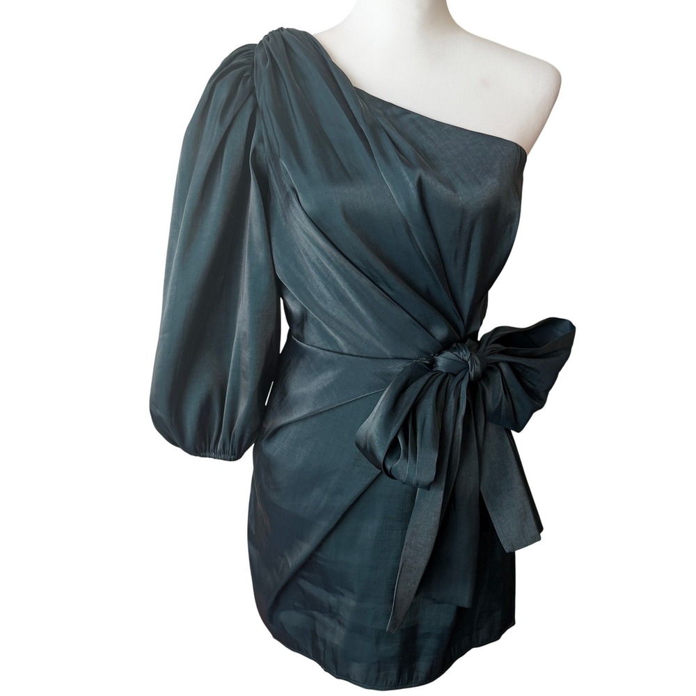 Lovers and Friends Mini Dress S Teal One Shoulder Cocktail Glam Holiday Girly